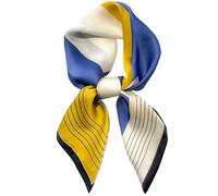 Kcctoo Foulard de tête en soie de mûrier pour femme - Col carré - En satin - Pour sac à cheveux - Cadeau - 70 cm, B8-bleu jaune-69,8 x 69,8 cm, 27.5” x 27.5”/70 x 70cm