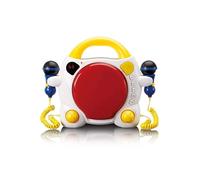 Lenco KCD-011 Lecteur CD Sing Along pour Enfants -Bluetooth 5.0 - Antishock -Ecran LED -Mémoire des Pistes - 2 Microphones pour Karaoké-Fonctionne sur Courant Alternatif ou Batterie- avec Autocollants