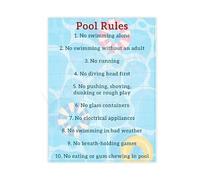 KCDFDVJFBM Backyard Pool Rules Educational Canvas Poster Wall-Art with Swimming Tips for Home Pool Area(Framed,16x24inch(40x60cm))