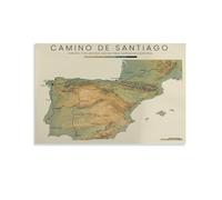 KCDFDVJFBM Camino de Santiago Pilgrimage Map Print with Main Routes and Historical Points Home Office Art(Framed,16x24inch(40x60cm))