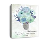 KCDFDVJFBM Canvas Print Featuring Psalm 118 24 This is the Day the Lord Has Made Watercolor Teal Floral for Girls Room Wall(Framed,12x18inch(30x45cm))
