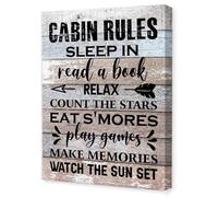 KCDFDVJFBM Canvas Wall Decor for Campers - Camping Quote Poster with Cabin Rules, Rustic RV Wall-Art for Inside Camper, Lake House Cabin Sign, Outdoor Adventure Home Gift(Framed,08x12inch(20x30cm))