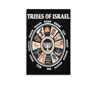 KCDFDVJFBM Christian Educational Poster: The Twelve Tribes of Israel - Complete Genealogy Map with Hebrew Symbols, Biblical History Wall-Art Decor(Framed,12x18inch(30x45cm))