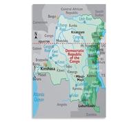 KCDFDVJFBM Democratic Republic Of The Congo Map Wall-Art Poster Home Decor Travel Geography Africa Detailed Country Map(Framed,08x12inch(20x30cm))