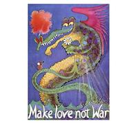 KCDFDVJFBM Eastern Mythological Art Print, Make Love Not War Dragon Poster, Celestial with Flower Symbolizing Peace(Unframed,12x18inch(30x45cm))