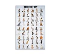 KCDFDVJFBM Educational Cat Breeds of The World Poster, Comprehensive Guide to Types of Cats from Siamese to Maine Coon, Vintage Style Wall Art for Cat Lovers(Framed,12x18inch(30x45cm))