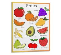 KCDFDVJFBM Educational Poster Fruit Vocabulary Canvas Wall-Art Colorful Visual Flashcards for Early Learning Nursery Room Decor(Framed,16x24inch(40x60cm))