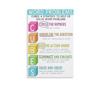 KCDFDVJFBM Elementary Math Poster Word Problems Strategy Guide for Classroom Decor Teacher Resources Homeschool Supplies(Framed,08x12inch(20x30cm))
