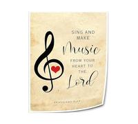 KCDFDVJFBM Ephesians 5:19 Inspirational Quote Wall-Art - Sing and Make Music in Art Deco Design, Christian Gift Idea(Unframed,08x12inch(20x30cm))