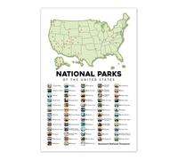 KCDFDVJFBM Explore America Poster - National Parks Bucket List Checklist, Inspirational Wall-Art for Family Room, Den & Travel Inspiration(Framed,08x12inch(20x30cm))