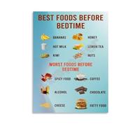KCDFDVJFBM Foods to Eat and Avoid Before Bed Poster Canvas Wall-Art for Better Sleep Home Decor(Framed,12x18inch(30x45cm))