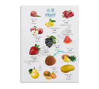 KCDFDVJFBM Fruits in Chinese Bilingual Poster Learn Chinese Vocabulary Educational Wall-Art for Classroom Playroom(Unframed,12x18inch(30x45cm))