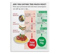 KCDFDVJFBM Healthy Eating Poster Are You Eating Too Much Meat Educational Guide Canvas Print for Kitchen Office Wall-Art(Framed,08x12inch(20x30cm))