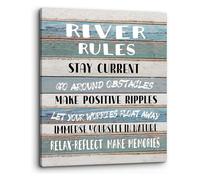 KCDFDVJFBM Home Room Office Decor Funny River Rules Inspirational Quotes Wall-Art Farmhouse River Lake House Sign Print(Framed,08x12inch(20x30cm))