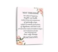 KCDFDVJFBM Housewarming Gift Wall-Art, “May This Home Be a Place of Happiness” Canvas Print, Inspirational Quote for Home, Entryway Decor(Framed,12x18inch(30x45cm))