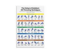 KCDFDVJFBM Judo Throws & Throwing Techniques Chart Poster, Martial Arts Reference Guide Canvas Wall-Art for Dojo, Gym, Training Room, Home(Framed,12x18inch(30x45cm))