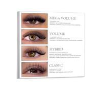 KCDFDVJFBM Lash Extension Styles Guide Canvas Wall-Art Poster Classic Hybrid Volume Mega Volume Lash Chart for Beauty Salon Studio Decor(Framed,16x24inch(40x60cm))