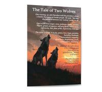 KCDFDVJFBM Native American Wolf Canvas Art - The Tale of Two Wolves Inspirational Quote Print for Modern Home and Office Wall Decor(Framed,12x18inch(30x45cm))