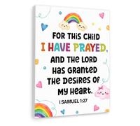 KCDFDVJFBM Nursery Wall Art with Bible Verse - For This Child I Have Prayed Religious Print, Christian Scripture Decor for Kids Room Playroom Bedroom(Framed,16x24inch(40x60cm))