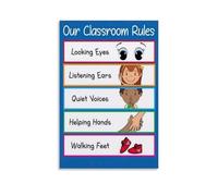 KCDFDVJFBM Preschool Classroom Rules Poster - Educational Classroom Decor, Behavior Management for Teachers, Back to School Supplies, Wall-Art Print(Framed,08x12inch(20x30cm))