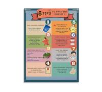 KCDFDVJFBM Prevent Obesity Poster 8 Health Control Tips Nutrition and Lifestyle Guide Canvas Painting Wall-Art for Weight Management and Decor(Unframed,16x24inch(40x60cm))