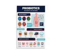 KCDFDVJFBM Probiotics Wellness Benefits Educational Chart, Canvas Art Print for Kitchen, Home Office, Yoga Studio Decor(Framed,12x18inch(30x45cm))