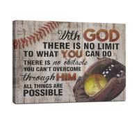 KCDFDVJFBM Religious Softball Gifts Wall-Art - Christian Athlete Poster with Motivational Quote, Faith Print for Gym Decor, Playroom, Farmhouse and Sports Club(Framed,16x24inch(40x60cm))