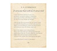 KCDFDVJFBM Romantic Poetry Wall Art I Carry Your Heart with Me by E.E. Cummings, Framed Poem Print, Inspirational Gift for Couples, Home Office Wedding Decor(Framed,08x12inch(20x30cm))