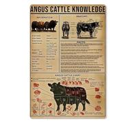 KCDFDVJFBM Vintage Angus Cow Knowledge | Farmhouse Infographic on Cattle Breeds & Physiology | Rustic Wall Decor for Country Kitchen or Agri-Business(Framed,12x18inch(30x45cm))