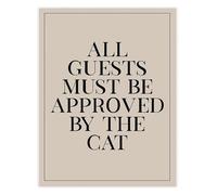 KCDFDVJFBM Vintage Cat Poster All Guests Must Be Approved by The Cat Wall-Art for Living Room Bedroom Home(Framed,08x12inch(20x30cm))