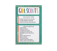 KCDFDVJFBM Vintage Girl Scout, Classic Design with Full Promise and Law, Retro Wall Decor for Scout Alumni Leaders and Supporters(Framed,12x18inch(30x45cm))