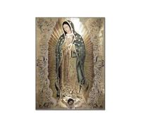 KCDFDVJFBM Vintage Virgin of Guadalupe Canvas Print, Golden Tone Religious Wall-Art, Mexican Colonial Style Painting for Living Room and Bedroom Decor(Framed,16x24inch(40x60cm))