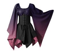 KCDING Robe Maxi pour Mariage Carnaval Fête Halloween Cosplay,Robe Femme Médiévale à Manches Victorienne Déguisements Halloween Gothique Femmes Robe Paillette Femme Robe Ceremonie Femme Robe Bril
