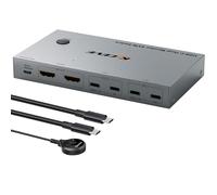 KCEVE Commutateur KVM 2 moniteurs 2 ordinateurs portables USB C, commutateur KVM double moniteur HDMI 4K @ 60 Hz pour 2 ordinateurs portables Partagez 4 appareils USB 3.0 avec PD 80 W, avec 2 câbles