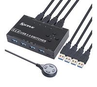KCEVE USB 3.0 Switch 4-Entrées 4-Sorties, Sélecteur De USB Commutateur pour 4 Ordinateurs partageant périphériques USB, Souris, Clavier, Scanner, imprimante, etc