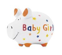 KCG Tirelire Baby Girl Céramique avec bouchon 12x10cm, blanc/coloré