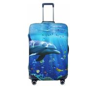 KCGSDEGV 3D Underwater World Fish Dolphi Prints Housse de bagage élastique avec fermetures éclair invisibles - Protection universelle pour valise, voyage, voyages d'affaires, Noir , L(25-28inch