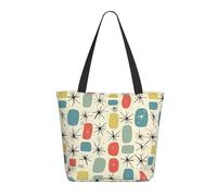 KCGSDEGV Azurite Sac fourre-tout léger avec fermeture éclair pour femme, motif marbré à l'huile, bleu sarcelle et feuille d'or, Motif rétro étoiles Atomic, Taille unique