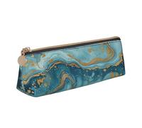 KCGSDEGV Azurite Trousse à crayons en cuir avec motif de marbre à l'huile bleu sarcelle et feuille d'or pour l'école filles garçons, blanc, Taille unique, Cartable
