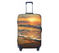 KCGSDEGV Beach Wave Sunset Prints Housse de bagage élastique avec fermetures éclair invisibles - Protection universelle pour valise, voyage, voyages d'affaires, Noir , M(22-24inch suitcase), Valise