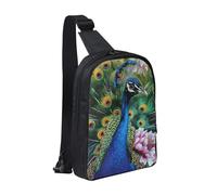 KCGSDEGV Beau sac à bandoulière imprimé de fleurs pour homme et femme, sac à bandoulière pour voyage, coureur, cyclisme, randonnée, sports, paon, Taille unique