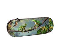 KCGSDEGV Beaucoup de grenouilles chantent sur les branches de papillons d'été imprimés trousse à crayons pour filles garçons mignon cuir fermeture éclair trousse à crayons boîte de papeterie