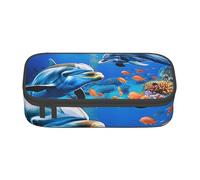 KCGSDEGV Belle trousse à crayons avec imprimé dauphins du monde sous-marin - Joli compartiment - Trousse à crayons - Boîte de rangement pour l'école - Pour filles et garçons, Noir , Taille unique,