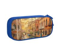 KCGSDEGV Belle trousse à crayons imprimée avec vue sur le canal de Venise pour écolières et garçons, grande capacité, jolie trousse à crayons, boîte de rangement pour papeterie, noir, bleu, Taille