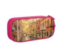 KCGSDEGV Belle trousse à crayons imprimée avec vue sur le canal de Venise pour écolières et garçons, grande capacité, jolie trousse à crayons, boîte de rangement pour papeterie, noir, rose, Taille