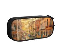 KCGSDEGV Belle trousse à crayons imprimée avec vue sur le canal de Venise pour écolières et garçons, grande capacité, jolie trousse à crayons, boîte de rangement pour papeterie, noir, Noir , Taille