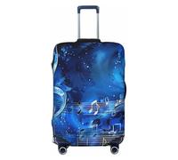 KCGSDEGV Blue Music Prints Housse de bagage élastique avec fermetures éclair invisibles - Protection universelle pour valise, voyage, voyage d'affaires, Noir , M(22-24inch suitcase), Valise