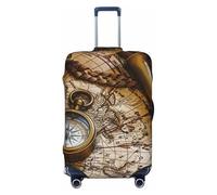 KCGSDEGV Boussole et Old Nautical Charts Prints Housse de bagage élastique avec fermetures éclair invisibles Protection universelle pour valise pour voyage, voyages d'affaires, Noir , S(18-21inch