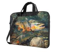 KCGSDEGV Brook Trout Sac pour ordinateur portable imprimé pêche à la mouche, triple couche de protection antichoc pour ordinateur portable, sac à bandoulière pour homme et femme, Noir , 13 inch