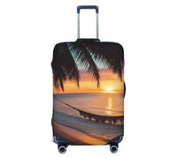KCGSDEGV Coconut Beach Sunset Hamac Imprimé Housse de bagage élastique avec fermetures éclair invisibles - Protection universelle pour valise, voyage, voyages d'affaires, Noir , M(22-24inch suitcase